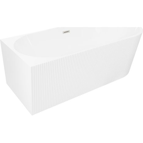 Mexen Silo freistehende Eckbadewanne links geriffelt 170 x 80 cm, weiß, Überlauf Nickel gebürstet - 52891708000L-97 (1/5)