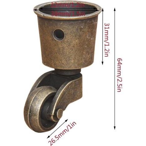 4 roulettes Pivotantes en Laiton Massif, Roulette de Meuble Haut de Gamme, Charge 44 Lbs, pour Canapé Table Basse Piano