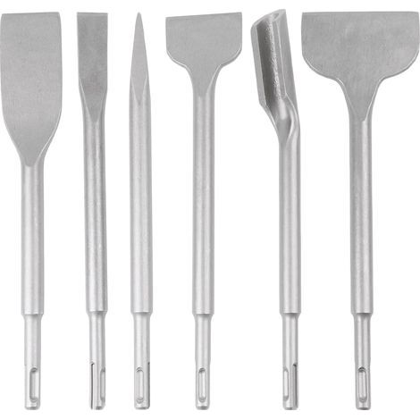 Jeu de 6PCS Burin SDS-PLUS, 25cm Longueur, Coffret Pour Enlevement de Béton et Carrelage de Sol et Mur, Burin Marteau Rotatif Foret Burin, Burins SDS-PLUS pour Perforateurs (1/5)