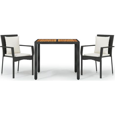Maison Exclusive - 3-tlg. Garten-Essgruppe mit Kissen Schwarz Pol