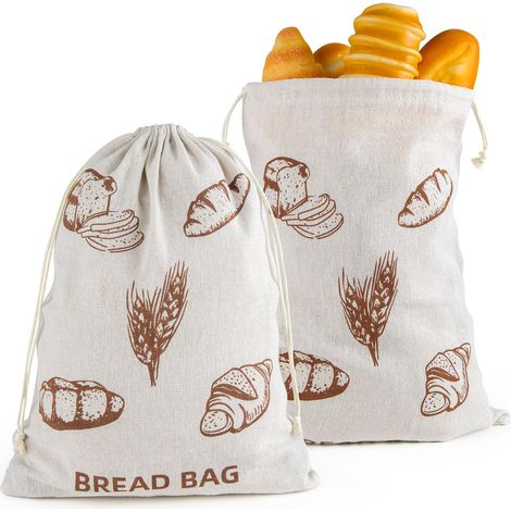Juego de 2 bolsas para pan de masa madre, bolsas reutilizables para pan de masa madre casero, bolsa de almacenamiento de lino (1/5)