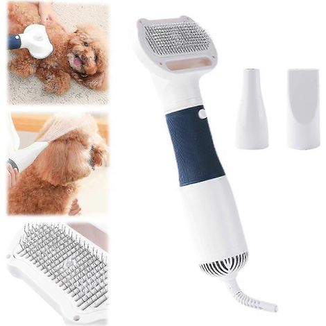 (Prise britannique) Sèche-cheveux 3 en 1 pour chiens avec brosse autonettoyante et 2 types de jets pour le toilettage des chiens et chiots, 3 niveaux de température réglables