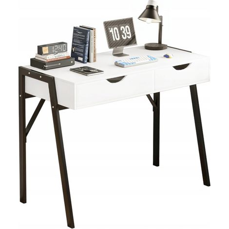 Moderner Schreibtisch mit Schubladen, Loft, weiß, auf schwarzen Beinen, Premium, 80 cm (1/5)