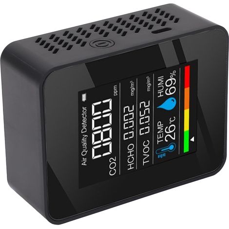 Détecteur de qualité de l'air 5 en 1, écran LCD couleur, moniteur CO2 TVOC HCHO température humidité, alarme, appareil multifonction (1/5)