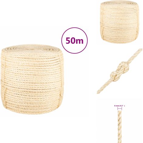 Corde 100 % sisal 8 mm 50 m - Corde Sisal - Corde Naturelle - Corde Épaisse - Corde Résistante - Corde Multi Usages (1/4)