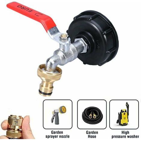 IBC Tank Faucet 1000L Rainwater Harvesting Faucet, IBC Water Tank Adapter 1/2 Dual Rainwater Harvesting Faucet, Brass Faucet Made of PP Coarse Thread 60 MM (1/2) - Removable Faucet (1/5)
