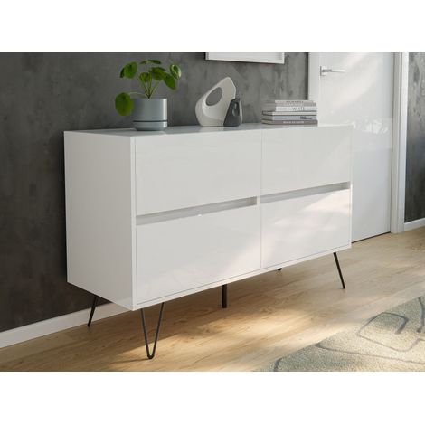 Kommode Dion 120cm 4 SoftClose Schubladen Weiß hochglanz