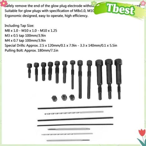 Tbest Extracteur d'électrodes de bougie de préchauffage Kit de Démontage D'électrodes de Bougie de Préchauffage M8 moto outillage (1/5)