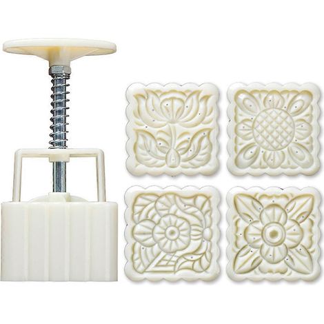 4-teiliges quadratisches Handstempel-Set für Mondkuchen, 125 g Mondkuchenform, DIY-Werkzeug für Gebäck (1/5)