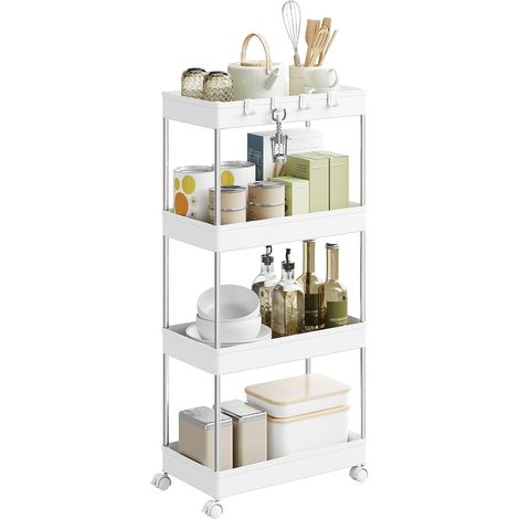 WOLTU Carrello Multiuso a 4 Livelli con 4 Ganci 41,5 x 86 x 23 cm, Bianco (1/5)