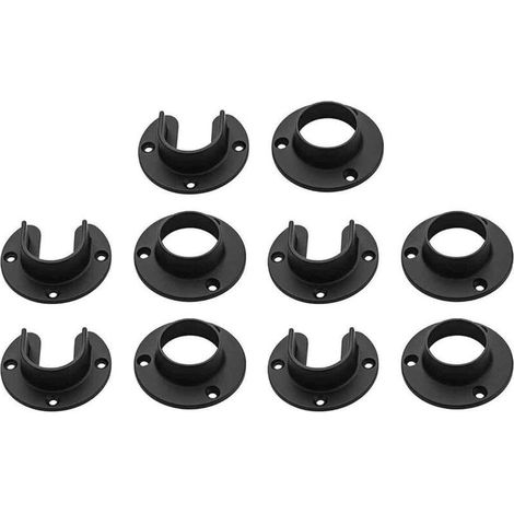 Supports d'extrémité de tige de penderie robustes en acier inoxydable avec vis, noir mat, 5 jeux (1/4)