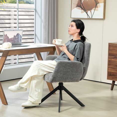 Sillón giratorio 60x61x88 cm gris oscuro en poliéster con capitoné y patas de acero (1/5)