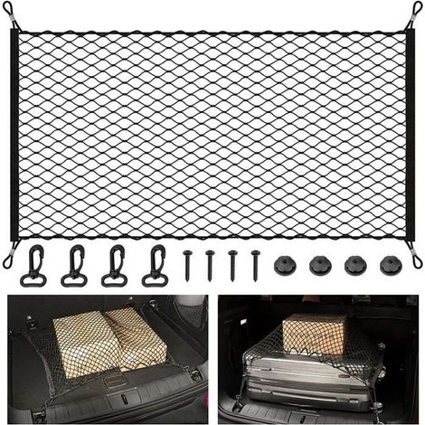 Filet de Bagages Stationnaire - Nylon - 110x60 cm - Noir - 4 Crochets - Organisateur de Rangement (1/4)