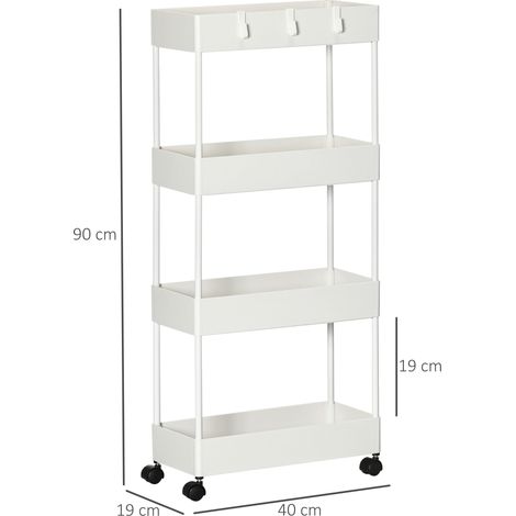 Étagère roulante de cuisine 4 étages, meuble de rangement mobile avec roulettes freinables, blanc, usage polyvalent pour intérieur (1/5)