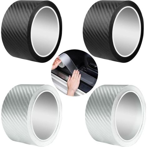 4 Pcs Film de Protection pour Seuil de Porte de Voiture, 5cm x 3m Film de Protection Universel pour Seuil de Porte de Voiture pour Protection Seuils de Porte de Voiture (Noir/Transparent) (1/4)