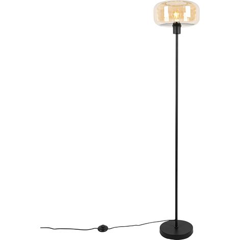 Art-Deco-Stehlampe schwarz mit braunem Glas - Bizle