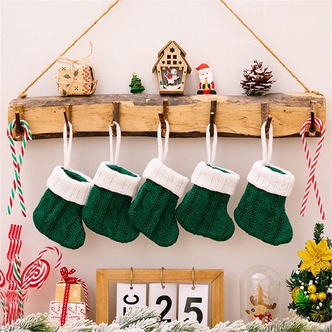 Chaussette De Noël - Tricotée - Rouge Ou Verte - 10 X 9 5 Cm - Décoration Pour Cheminée Arbre De Noël Lit Escalier - Lot De 6 (1/5)