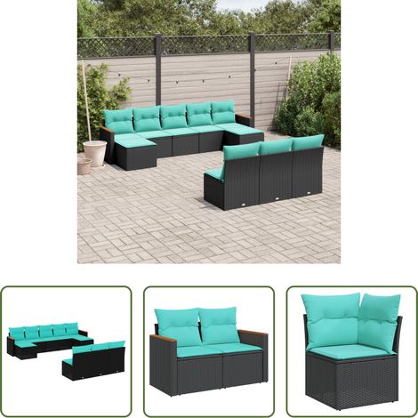 Gartenmöbel - 10-teiliges Gartensofa-Set mit Kissen, schwarzes Polyrattan (1/5)