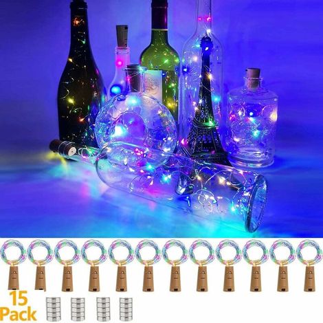 15pcs LED Bottle Light, 20 LED 2M String Lights Copper Wire Battery Operated Wine Bottle Lights for DIY Party Wedding Mood Lights (1/5)