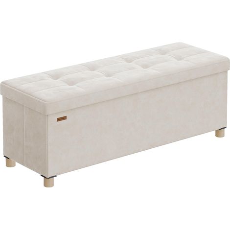 Banc de Rangement, Cube Pliable, 38 x 110 x 40 cm, Pouf, Repose-Pieds, 112 L, Surface en Velours, pour Chambre, Salon, Dortoir, Beige Cappuccino LSF0518W02 (1/5)