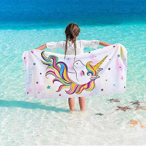 serviette De Plage Licorne - 70 X 150cm Rainbow Polyester Camping Serviettes Pour Filles Enfants Schage Rapide Ultra Absorbant Super Doux Couvertu (1/5)