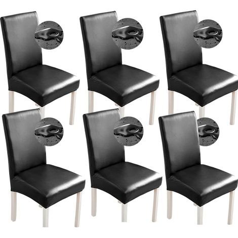 Lot de 6 ( noir housses de chaise en cuir synthétique imperméables extensibles pour salle à manger Pour maison, bureau, restaurant (1/5)