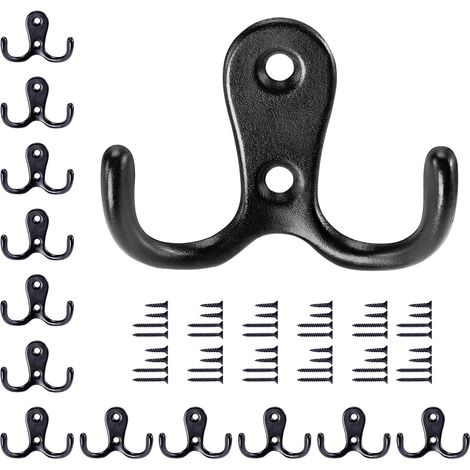 12er-Pack Vintage-Metall-Wandhaken mit Schrauben für Bad und Küche, Schwarz (1/5)