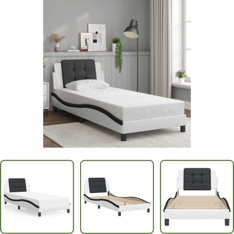 vidaXL Oreiller de tête - Cadre de lit sans matelas Zadar blanc et noir 90x190 cm similicuir (1/5)