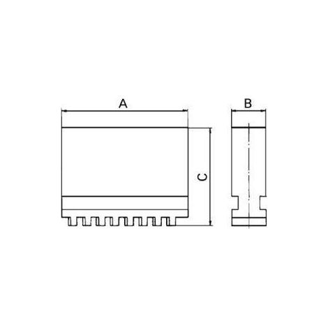 Mors de mandrins de tours, 4 mors, mors monoblocs non étagés, non trempés, Taille : 250 mm, Long. A 90 mm, Larg. : B 24 mm, Hauteur C : 67,5 mm (1/4)