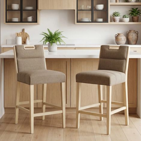 Wahson 2 PZ Sedie Sgabelli Cucina in Legno Sgabello da Bar, Sedia Alta in Stile Tradizionale Sgabello Imbottito per Bancone/Bar/Penisola， Marrone (1/5)