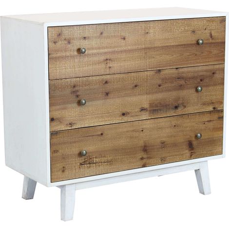 Comodino da interno in legno bianco con 3 cassetti color legno naturale Larry