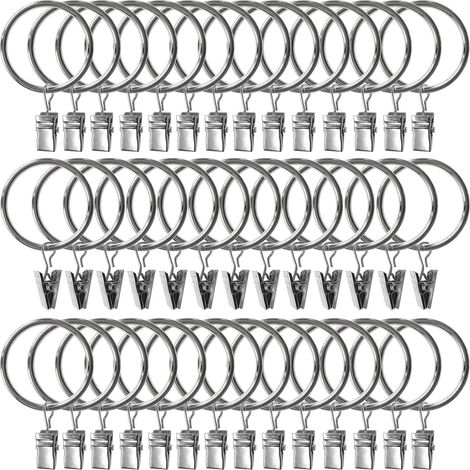 Packung mit 45 Metall-Gardinenringen, Haken und dekorativen Befestigungselementen für Gardinenstangen, Innendurchmesser 3,8 cm (1,5 Zoll).