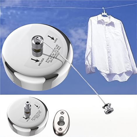 LOLLANDA Meilleur étendoir à linge rétractable en acier inoxydable 304 avec corde réglable en acier inoxydable, style hôtel, robuste, 2.8m/9.2 fr, style rond (1/5)