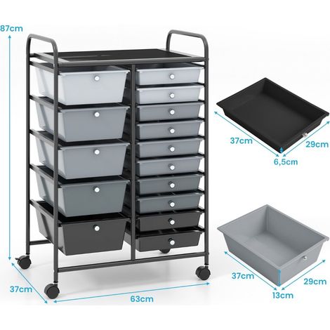 15 Drawer Rolling Storage Cart with 4 Wheels for Beauty Salon-Gradient Black With Black Frame (1/5)