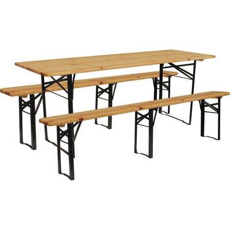 Set Birreria da Giardino Pieghevole Tavolo 200x70 cm in Legno di Abete (1/5)
