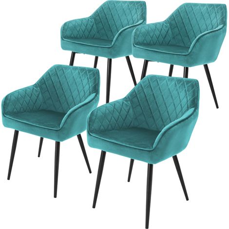 ML-Design Set 4x Sillas de Comedor Azul Turquesa, Petróleo  Moderno Asiento Tapizado Aspecto de Terciopelo Patas de Metal Negras con Respaldo y Apoyabrazos Sillón de Salón Oficina Dormitorio Cocina (1/5)