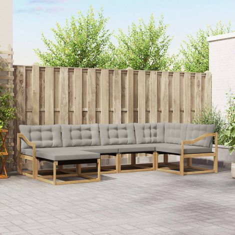 Teenpull – Outdoor-Sofagarnitur 6 Stk. Weiß und Hellgrau Massivholz Akazie (1/5)