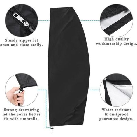 Housse de Protection pour Parasol Déporté - 210D Oxford - Imperméable - Noir Noir HOUSSE DE PARASOL (1/4)