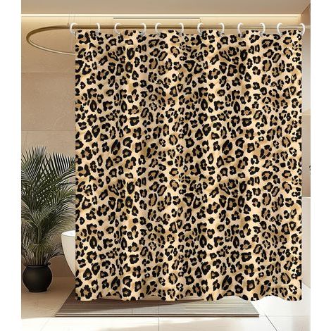 Rideau De Douche - Tissu Polyester Imperméable 180 x 180 cm - Pour Salle De Bain Et Baignoire - Motif Léopard