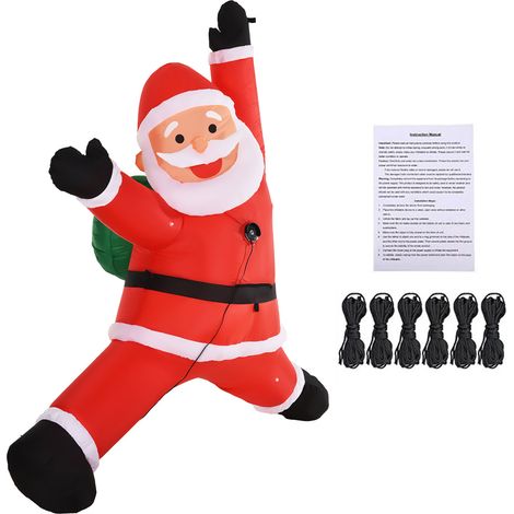 Décorations de Noël gonflables de 1,80 m : Père Noël grimpant dans un sac vert avec 5 lumières LED intégrées pour l'extérieur (1/5)