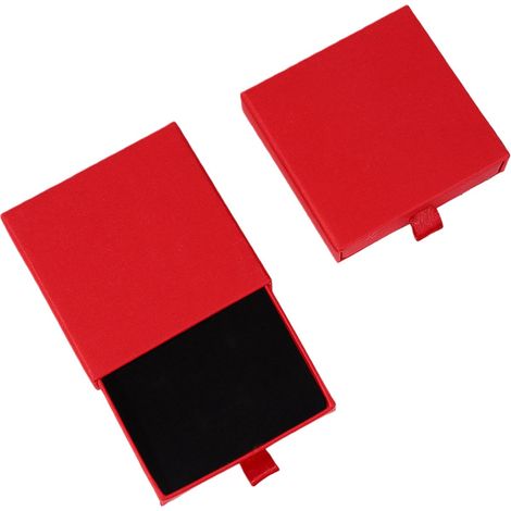 Boîte à bijoux de 10 x 10 x 2 cm avec un présentoir en papier, idéale pour ranger colliers, boucles d'oreilles, bagues et autres bijoux. (Rouge) (1/5)