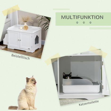 Bac à litière pour chat avec cloison, double porte aimantée, étagère latérale, blanc, dimensions 86 x 48 x 52 cm (1/4)