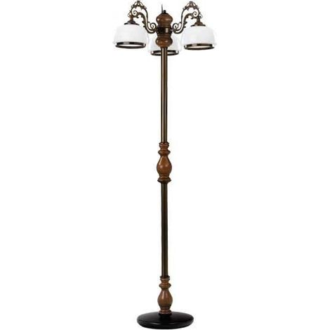 Lampadaire vintage bois foncé 3 globes verre 158cm (1/3)