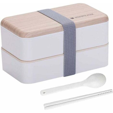 Lunch Box Chauffante Electrique, Bento Box Isotherme Gamelle Chauffante avec Couche Double avec Une Paire de Baguettes et Une Cuillère (Blanc) (1/4)