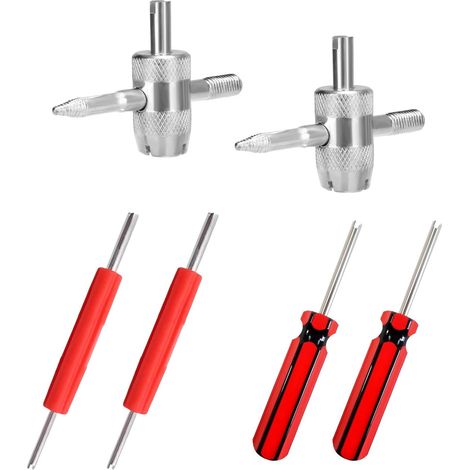 Ensemble de 6 outils pour retirer les valves de pneus, comprenant des démonte-valves simples et doubles, et une tête d'outil multifonction. (1/5)