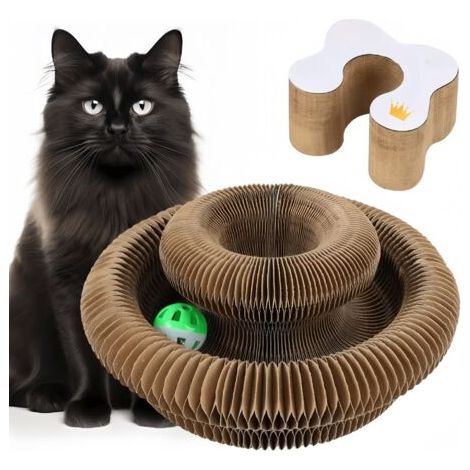 Griffoir pour Chats Carton - Grattoir Multi-Formes Pliant, Jouet Interactif avec Cloche Dérouvable, Stimule l'Instinct de Chasse Félins, Adapté à Tous Les Âges de Chats (1/5)