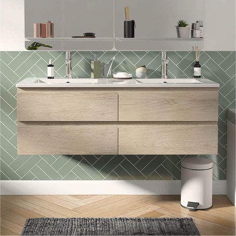 Doppelwaschtisch 120cm Keramik-Platte & Chrom-Armaturen SORRENTO
