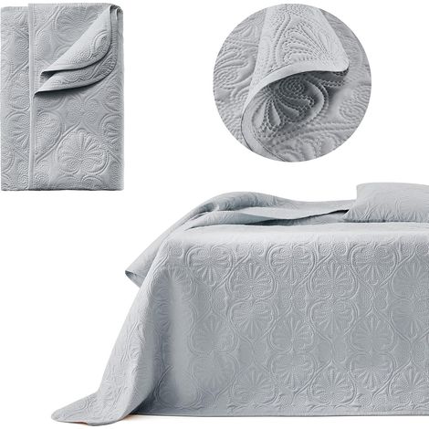 Dessus de lit Moderne 170 x 210 cm 2 Personnes matelassé idéal comme jeté de canapé ou Couvre-lit Gris Clair (1/5)
