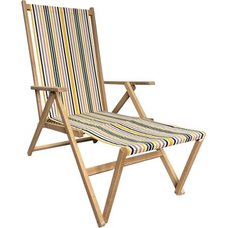 Sedia a Sdraio Relax in Legno Tela Reclinabile Pieghevole Richiudibile Salvaspazio Prendisole Portatile Braccioli Poggiapiedi da Mare Giardino Campeggio Spiaggia Terrazzo Esterno (1/4)