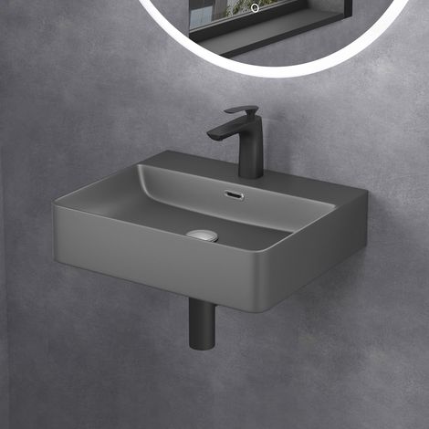doporro Lavabo à Poser Gris Noir Mat Vasque Suspendu en Céramique Lave Mains Rectangulaire de Qualité pour Salle de Bain 50x42x12cm Meissen201-500